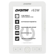 Электронная книга Digma R63W 6" E-Ink Carta 800x600 600MHz/4Gb/microSDHC/подсветка дисплея белый