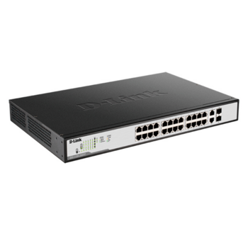Коммутатор D-Link DGS-1100-26MPP/C1A, L2 Smart Switch with 24 10/100/1000Base-T ports and 2 1000Base-T/SFP combo-ports (20 PoE ports 802.3af/802.3at (30 W),4 802.3af/802.3at/UPoE 802.3bt draft (75 W), PoE Budg