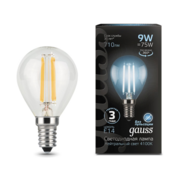 Лампа филам. Gauss Filament 9Вт цок.:E14 шар 220B 4100K св.свеч.бел.нейт. (упак.:10шт) (105801209)