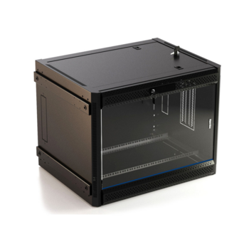 Шкаф коммутационный Hyperline (TWB-FC-1266-GP-RAL9004) настенный 12U 600x600мм пер.дв.стекл 60кг черный 662мм IP20 сталь