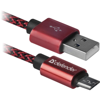 Defender USB кабель USB08-03T PRO USB2.0 Красный, AM-MicroBM, 1m, 2.1A (87801)