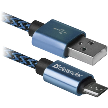 Defender USB кабель USB08-03T PRO USB2.0 Синий, AM-MicroBM, 1m, 2.1A (87805)