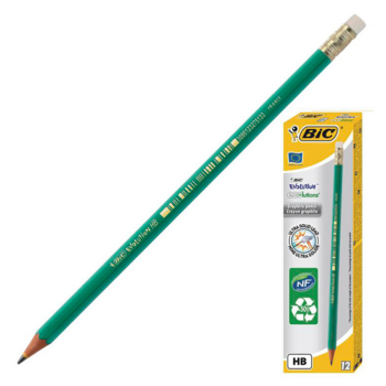 Карандаш чернографит. Bic Evolution Эко 8803323 НВ шестигран. ластик белый корпус бирюзовый коробка картонная