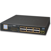 GSW-2620VHP неуправляемый коммутатор с LCD PoE мниторингом 24-Port 10/100/1000T 802.3at PoE + 2-Port 1000SX SFP Gigabit Switch with LCD PoE Monitor (300W PoE Budget, Standard/VLAN/Extend mode)