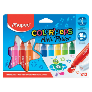 Фломастеры Maped Color`Peps Jumbo Mini Power 846612 смываемые 12цв. двусторонние со штампами