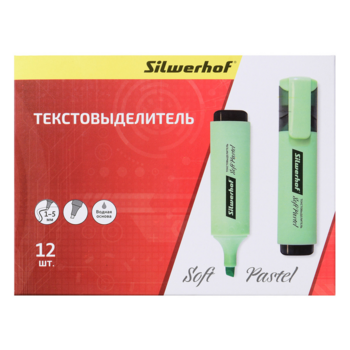 Текстовыделитель Silwerhof Soft Pastel 108033-22 скошенный пиш. наконечник 1-5мм мятный коробка