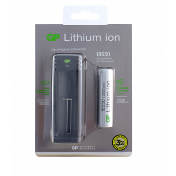 Аккумулятор + зарядное устройство GP L1111865026FPE (GPL) 18650 Li-Ion 2600mAh (1шт)