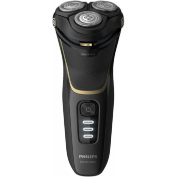 PHILIPS S3333/54 Электробритва, роторная, бритье: влажное/сухое, головок - 3, триммер, питание - от аккумулятора,черный/золотистый