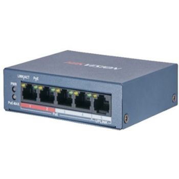 Коммутатор Hikvision DS-3E0105P-E/M(B) 4 RJ45 100M PoE с грозозащитой 6кВ; 1 Uplink порт 100М Ethernet: бюджет PoE 35Вт; поддерживают режим передачи до 250м; таблица MAC адресов на 1000 записей;