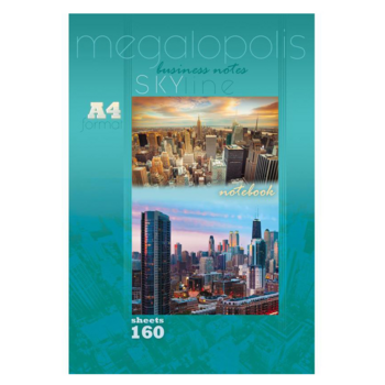 Блокнот MEGAPOLIS 160-3983 A4 300x205мм ламин.картон 160л клетка твердая обложка прошитый ассорти