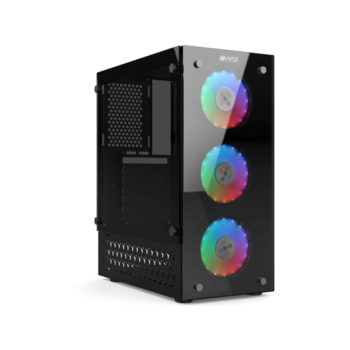 корпус для ПК без БП корпус для ПК без БП/ CASE HIPER HG-C104RGB ORCUS (ATX, SPCC0.5, USB 3.0+USB2.0, Front 3x120mm RGB Fan, Black)