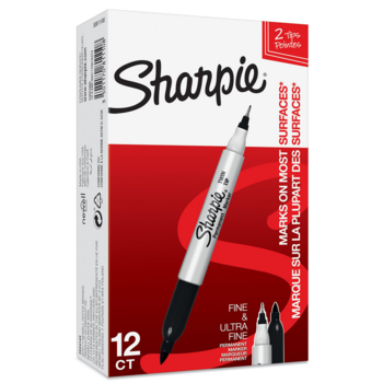 Маркер перманентный Paper Mate Twin Tip S0811100/12 Sharpie черный (12шт.)