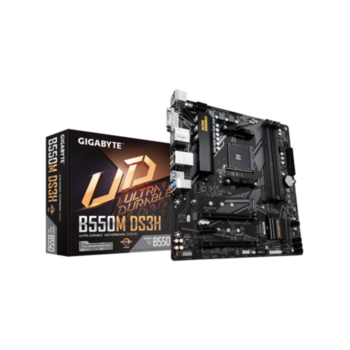 Материнская плата Gigabyte B550M DS3H RTL {Socket AM4, AMD B550, 4xDDR4-3200, DVI-D+HDMI, 2xPCI-Ex16, 1xPCI-Ex1, 4xSATA3(RAID 0/1/10), 2xM.2, 8 Ch Audio, GLan, (4+2)xUSB2.0, (4+2)xUSB3.2, 1xPS/2, mATX}