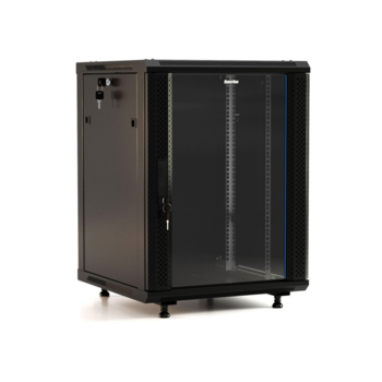 Шкаф коммутационный Hyperline (TWB-FC-2245-GP-RAL9004) настенный 22U 600x450мм пер.дв.стекл 60кг черный 180град. 1098мм IP20 сталь