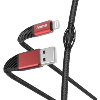 Кабель Hama 00187217 Lightning (m) угловой USB 2.0 (m) угловой 1.5м черный/красный