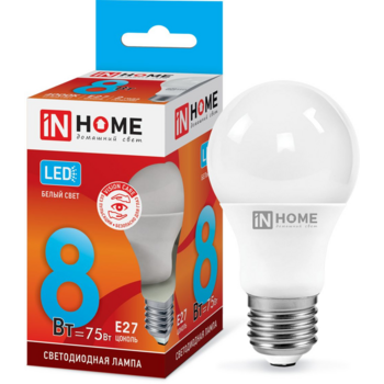 Лампа светодиодная Inhome LED-A60-VC 8Вт цок.:E27 груша 220B 4000K св.свеч.бел.ней. A60 (упак.:10шт)