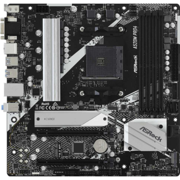 Материнская плата ASROCK A520M PRO4, AM4, A520, 4*DDR4, 4*SATA, 2*M.2, 5*USB 3.2, 2*USB 2.0, Type-C, 2*PCIx16, 1*M.2 (Key E), D-Sub+HDMI, mATX