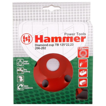 Чашка по бет. Hammer 206-202 CUP TB (30701) d=125мм d(посад.)=22.2мм (угловые шлифмашины)