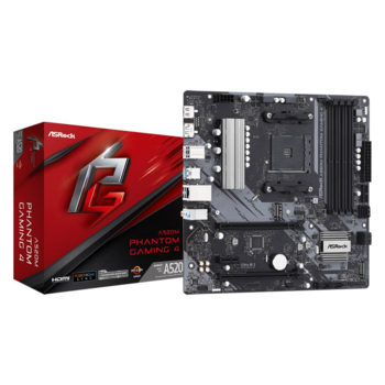 Материнская плата ASROCK A520M PHANTOM GAMING 4, AM4, A520, 4*DDR4, 4*SATA, 1*M.2, 4*USB 3.2, 2*USB 2.0, 1*PCIx16, 1*PCIx1, DP+HDMI, mATX