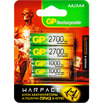 Аккумулятор GP Rechargeable 270AA+100AAAHC AA/AAA NiMH 2700mAh (4шт) блистер