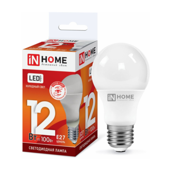 Лампа светодиодная Inhome LED-A60-VC 12Вт цок.:E27 груша 220B 6500K св.свеч.бел.хол. A60 (упак.:10шт)