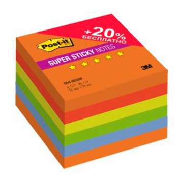 Блок самоклеящийся бумажный 3M Post-it Super Sticky 654-6SSRP Огонь Плюс 7100091463 76x76мм 90лист. 90г/м2 ассорти 5цв.в упак. (упак.:6шт)