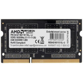 Память DDR3 4Gb 1600MHz AMD R534G1601S1SL-U R5 RTL PC3-12800 CL11 SO-DIMM 204-pin 1.35В