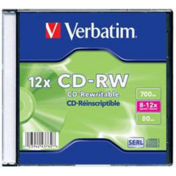 Диск CD-RW Verbatim 700Mb 12x Slim case (20шт) (43762)