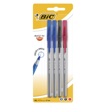 Набор ручек шариков. Bic Round Stic Exact (932858) d=0.7мм ассор. черн. блистер (4шт) 1стерж. резин. манжета