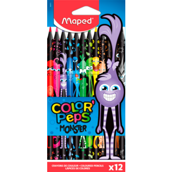 Карандаши цветные Maped BLACK MONSTER 862612 Color`Peps трехгранные 12цв. цветной корпус коробка/европод.