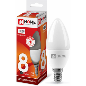 Лампа светодиодная Inhome LED-VC 8Вт цок.:E14 свеча 220B 6500K св.свеч.бел.хол. C37 (упак.:10шт)