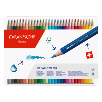 Карандаши цветные акварельные Carandache 1288.330 Fancolor шестигранные дерево d=2.8мм мет.кор. (30шт)