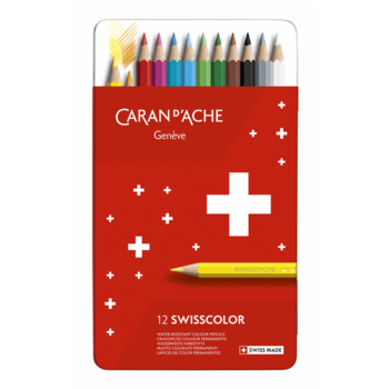 Карандаши цветные Carandache 1284.712 Swisscolor шестигранные дерево d=2.8мм специальный несмываемый грифель мет.кор. (12шт)