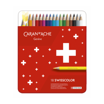 Карандаши цветные Carandache 1284.718 Swisscolor шестигранные дерево d=2.8мм специальный несмываемый грифель мет.кор. (18шт)