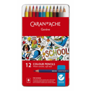 Карандаши цветные акварельные Carandache School 1290.312 шестигранные дерево металлик мет.кор. (12шт)