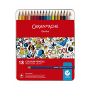 Карандаши цветные акварельные Carandache School 1290.318 шестигранные дерево металлик мет.кор. (18шт)