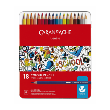 Карандаши цветные акварельные Carandache School 1290.318 шестигранные дерево металлик мет.кор. (18шт)