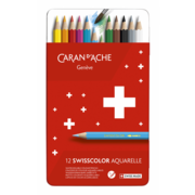 Карандаши цветные акварельные Carandache 1285.712 Swisscolor шестигранные дерево d=2.8мм мет.кор. (12шт)