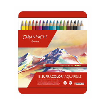 Карандаши цветные Carandache 3888.318 Supracolor шестигранные дерево d=3.8мм мет.кор. (18шт)