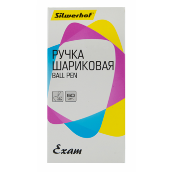 Ручка шариков. Silwerhof Exam d=0.7мм синие кор.карт. одноразовая ручка стреловидный пиш. наконечник резин. манжета