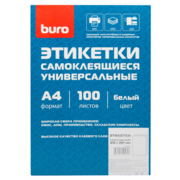 Этикетки Buro A4 210x297мм 1шт на листе/100л./белый матовое самоклей. универсальная