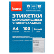 Этикетки Buro A4 105x148мм 4шт на листе/100л./белый матовое самоклей. универсальная