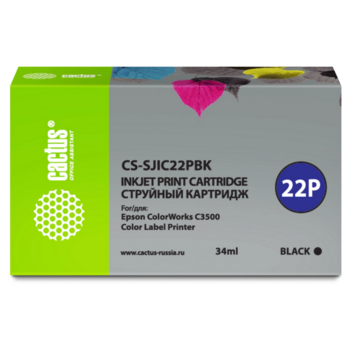 Картридж струйный Cactus CS-SJIC22PBK C33S020601 черный (34мл) для Epson ColorWorks C3500