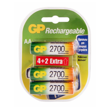 Аккумулятор GP Rechargeable 2700AAHC4/2 AA NiMH 2700mAh (6шт) блистер