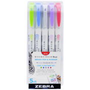 Набор маркеров для досок Zebra mildliner brush and marker 79205 двойной пиш. наконечник 1.4-4мм ассорти (5шт.)