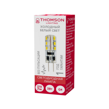 Лампа светодиодная Thomson TH-B4223 3Вт цок.:G4 капсул. 12B 6500K св.свеч.бел.хол. (упак.:1шт)