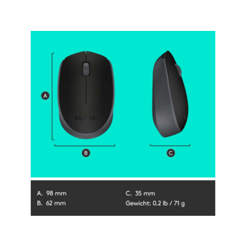 Мышь беспроводная Logitech M171 Black (черная, оптическая, 1000dpi, 2.4 GHz/USB-ресивер) (M/N: M-R0060 / C-U0010)