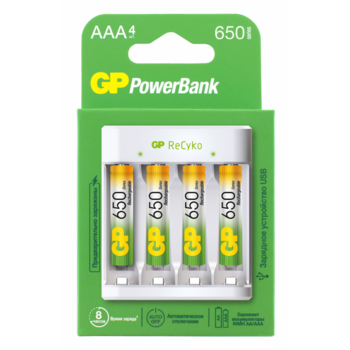 Аккумулятор + зарядное устройство GP PowerBank GP E41165AAAHC-2CRB4 NiMH 650mAh (4шт) блистер