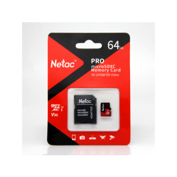 Карта памяти Netac MicroSD card P500 Extreme Pro 64GB, retail version w/SD adapter