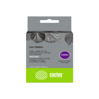 Картридж ленточный Cactus CS-TZE651 TZe-651 черный на желтом 24x8 для Brother 1010/1280/1280VP/2700VP